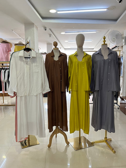 Summer Collar Down Oversize Shirt With Long Maxi Dress Sets